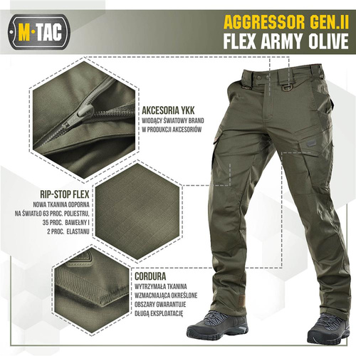 Тактические брюки - M-Tac - Тактические брюки Aggressor Gen.II Flex - Ripstop - Army Olive - 20058062.