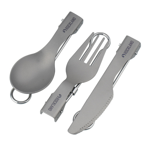 Туристичні столові прибори - Rockland - Складний туристичний набір столових приборів - виделка / ніж / ложка - титан.