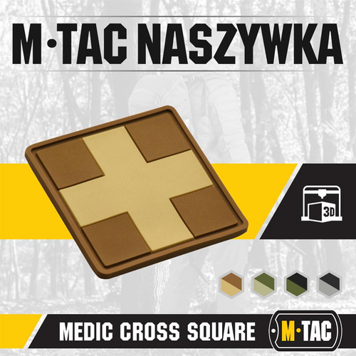 M-Tac - 3D PVC Нашивка Medic Cross Square patch - Coyote - 51124005 - Группа крови, медицинские - Одежда