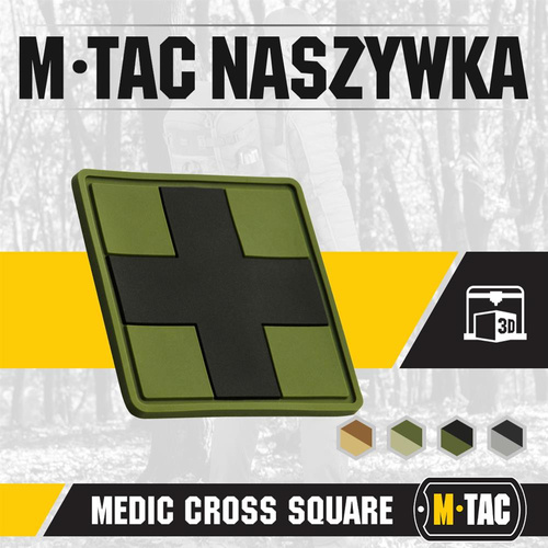 M-Tac - 3D PVC Нашивка Medic Cross Square patch - Чёрный/Оливковый - 51124102 - Группа крови, медицинские - Одежда