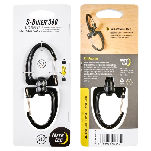 Nite Ize - Карабін S-Biner 360 SlideLock Dual Carabiner #4 - чорний - SBLR4-01-R3 - Карабины - Туризм