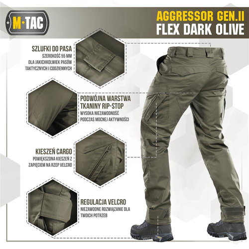 M-Tac - Тактические брюки Aggressor Gen.II Flex - Ripstop - Dark Olive - 20058048. - Тактические брюки