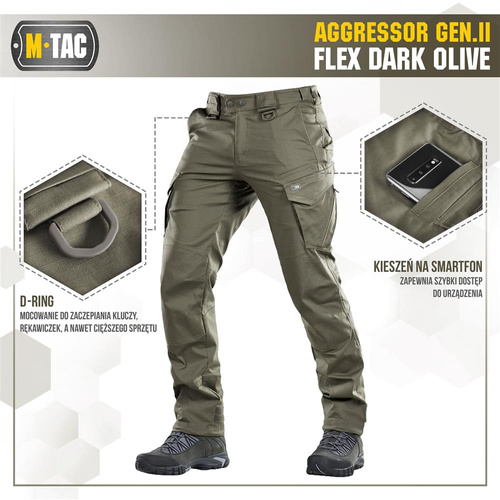 Одяг - Тактичні штани M-Tac - Aggressor Gen.II Flex - Ripstop - Dark Olive - 20058048. - Штани тактичні