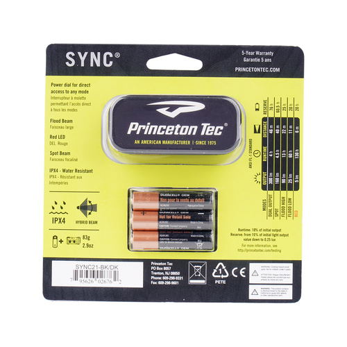 Princeton Tec - Ліхтар налобного ліхтаря Sync - 300 лм - чорний - SYNC21-BK/DK - Ліхтарики на голову - Ліхтарики