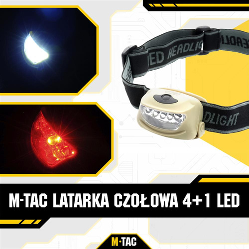 M-Tac - Налобный фонарь 4+1 LED - 18 lm - AAA - Khaki - MTC-HL-022-KH - Налобные фонари - Фонарики