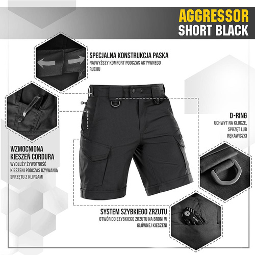 M-Tac - Тактичні шорти Aggressor - Polycotton - Rip-Stop - Black - 20018002. - Шорти - Одяг