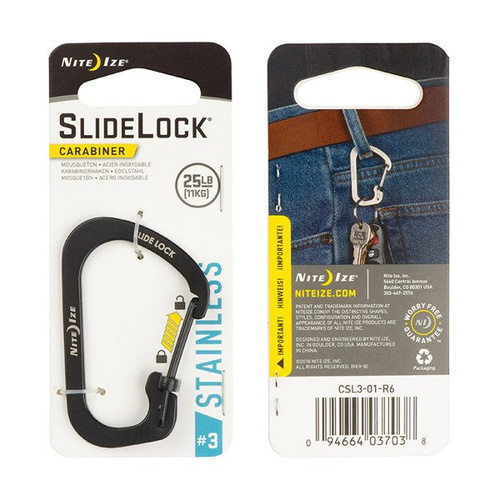 Nite Ize - Карабін SlideLock® Carabinet Stainless Steel #3 - Czarny - CSL3-01-R6 - Карабины