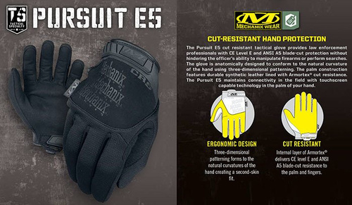 Снаряжение - Mechanix - Pursuit E5 Covert Cut Resistant Glove - Black - TSCR-55 - Тактические перчатки
