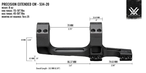 Vortex Optics - Прецизійне подовжене кріплення - 34 мм - 20 MOA - чорний - CM-534-20 - Інші чохли - Спорядження