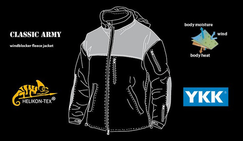 Флисовые куртки - Helikon - Флисовая толстовка Classic Army Windblocker - Черный - BL-CAF-FM-01