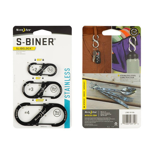Nite Ize - S-Biner SlideLock Carabiner Set #2, #3, #4 - Black - LSBC-01-R6 - Карабины