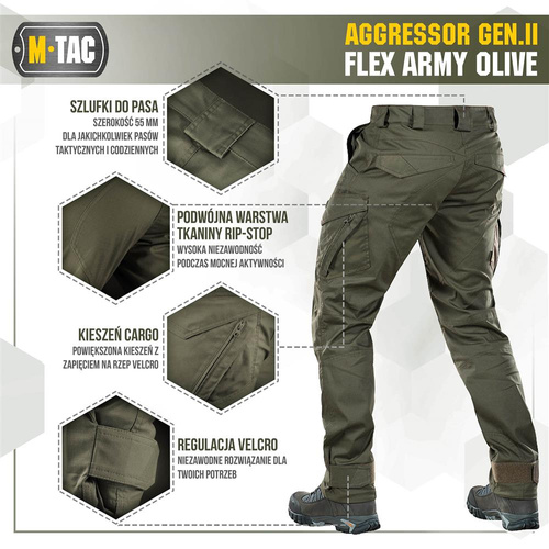 M-Tac - Тактические брюки Aggressor Gen.II Flex - Ripstop - Army Olive - 20058062. - Тактические брюки