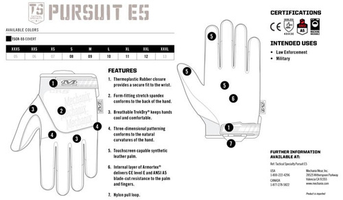 Mechanix - Рукавичка для прихованого порізу Pursuit E5 - чорна - TSCR-55 - Тактичні рукавиці