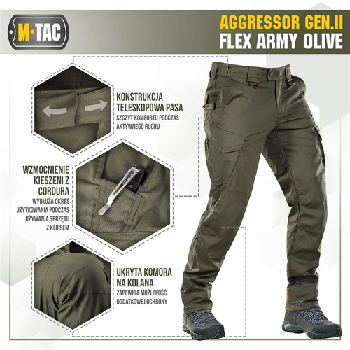 M-Tac - Тактические брюки Aggressor Gen.II Flex - Ripstop - Army Olive - 20058062. - Тактические брюки - Одежда