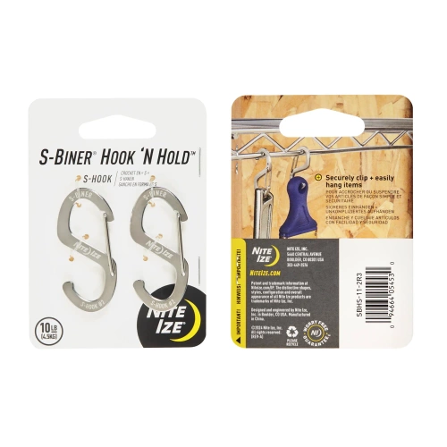Карабины - Nite Ize - гачок S-Biner Hook 'N Hold S-Hook Small - 2 шт. - Сталь - Срібло - SBHS-11-2R3