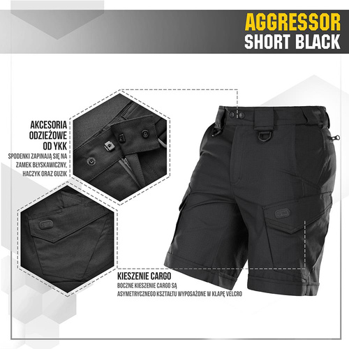 Одяг - M-Tac - Тактичні шорти Aggressor - Polycotton - Rip-Stop - Black - 20018002. - Шорти