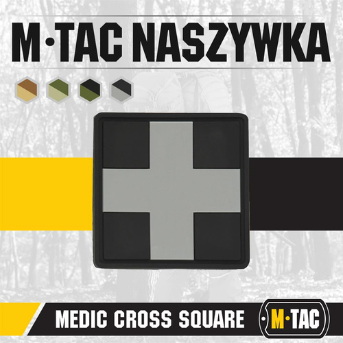 M-Tac - 3D PVC Нашивка Medic Cross Square patch - Black / Grey - 51124211 - Группа крови, медицинские