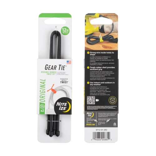 Nite Ize - Gear Tie 12" Original Twist Tie - Two-Pack - Черный - GT12-01-2R3 - Паракорд