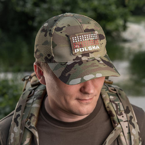 M-Tac - нашивка с флагом и надписью Poland - лазерная резка - пиксели - красный / MultiCam / белый - 51007108 - Нашивки - Одежда