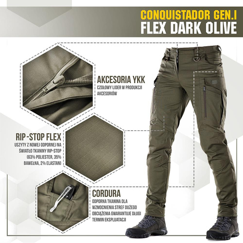 Тактичні штани M-Tac - Conquistador Gen.I Flex - Ripstop - Dark Olive - 20059048. - Штани тактичні - Одяг