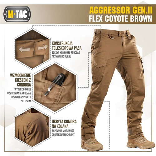 Штани тактичні M-Tac - Aggressor Gen.II Flex - Ripstop - Coyote Brown - 20058017. - Штани тактичні - Одяг