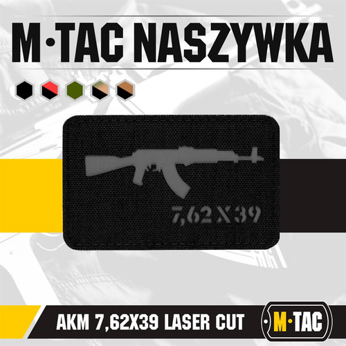 Одяг - M-Tac - Нарукавна нашивка AKM 7.62x39 Laser Cut - чорна/сіра - 51110211 - Нашивки