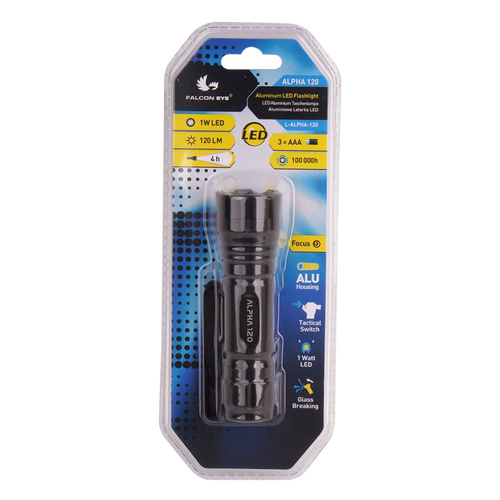 Ліхтарики ручні - Falcon Eye - Ручний ліхтар Alpha - 120lm - чорний - L-ALPHA-120