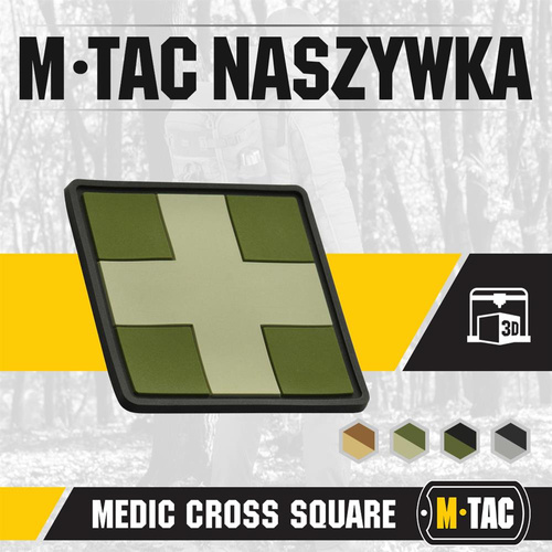 M-Tac - 3D PVC Нашивка Medic Cross Square patch - Оливковий - 51124001 - Група крові, медичні - Одяг