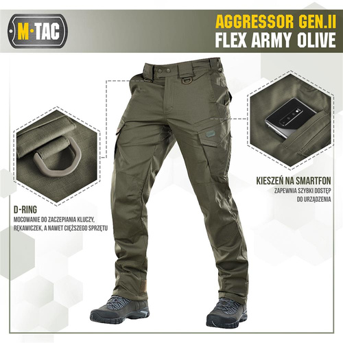 Одяг - Штани тактичні M-Tac - Aggressor Gen.II Flex - Ripstop - Army Olive - 20058062. - Штани тактичні