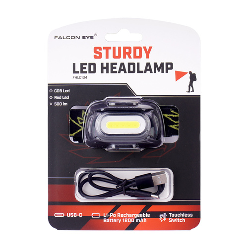 Ліхтарики на голову - Falcon Eye - Налобний ліхтар Sturdy - 500lm - USB-C - чорний - FHL0134