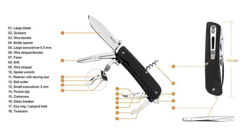 Багатофункціональні ножі - Ruike - Багатофункціональний кишеньковий ніж LD31-B - 16 інструментів - чорний - 340-015