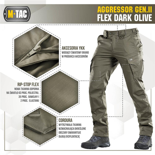 Тактические брюки - M-Tac - Тактические брюки Aggressor Gen.II Flex - Ripstop - Dark Olive - 20058048.