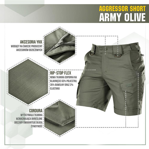 Шорти - M-Tac - Тактичні шорти Aggressor - Polycotton - Rip-Stop - Army Olive - 20018062.