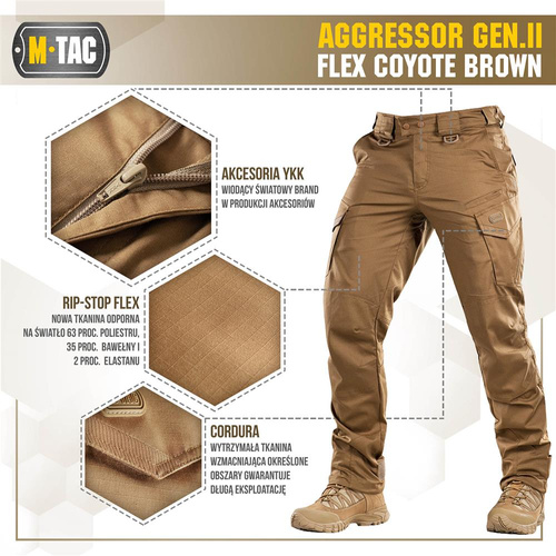 Тактические брюки - M-Tac - Тактические брюки Aggressor Gen.II Flex - Ripstop - Coyote Brown - 20058017.