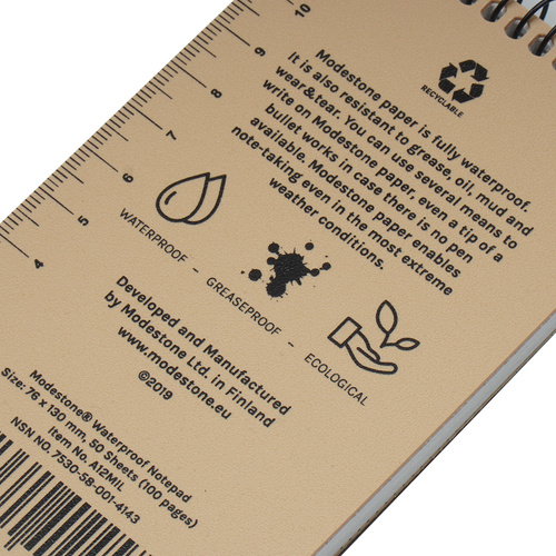 Modestone - Водонепроникний блокнот - 76 x 130 мм - 50 аркушів - Tan - A12MIL - Водонепроникні блокноти