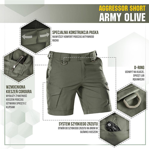 M-Tac - Тактичні шорти Aggressor - Polycotton - Rip-Stop - Army Olive - 20018062. - Шорти - Одяг